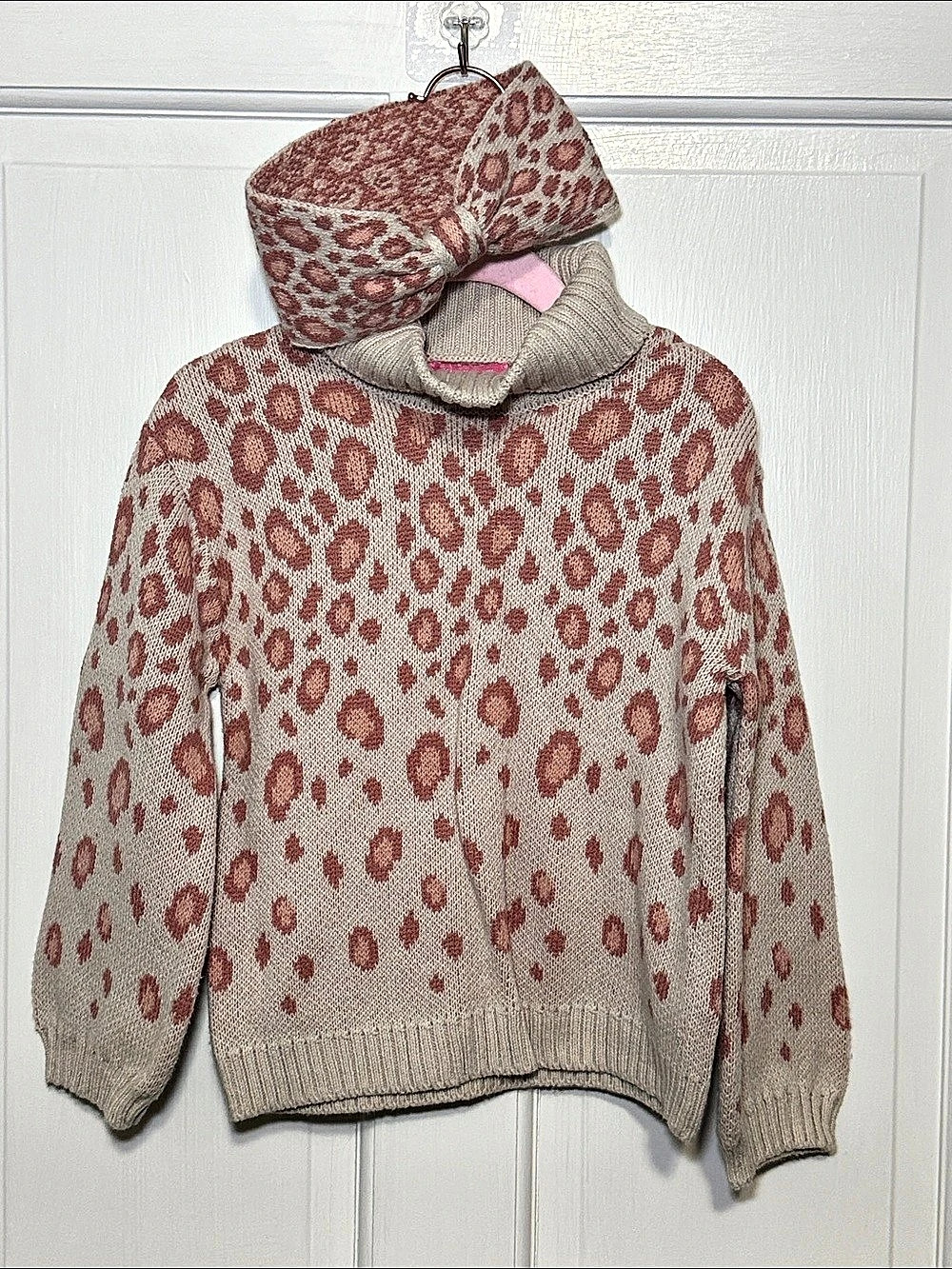 Isaac Mizrahi Animal Print Cowl Neck Sweater Pink & Gray